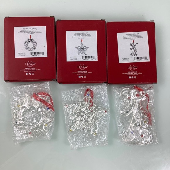 Lenox Sparkle And Scroll Angel Star Wreath ornaments New open box - Picture 10 of 12